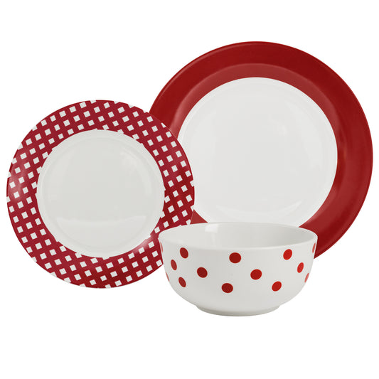Dinnerware 12 Piece Rimmed Porcelain - Rouge
