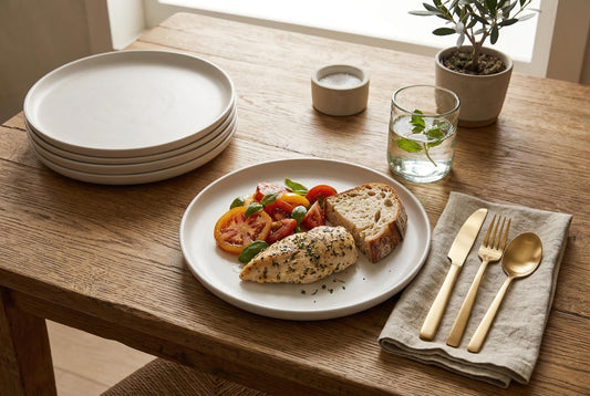Dinner Plates, Set of 4, Stoneware, 26.5 cm (10.4 in), Matte Off-White