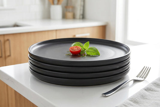 Dinner Plates, Set of 4, Stoneware, 26.5 cm (10.4 in), Matte Black