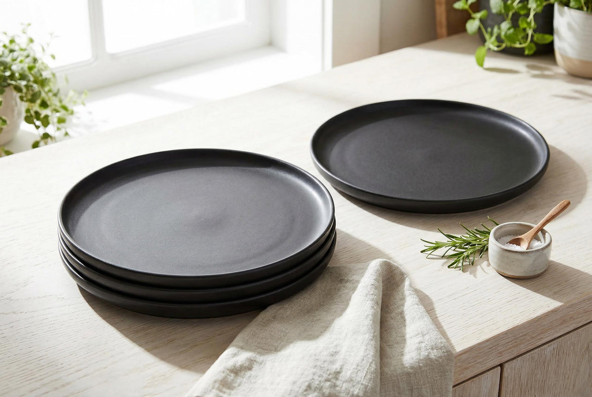 Dinner Plates, Set of 4, Stoneware, 26.5 cm (10.4 in), Matte Black – view 4