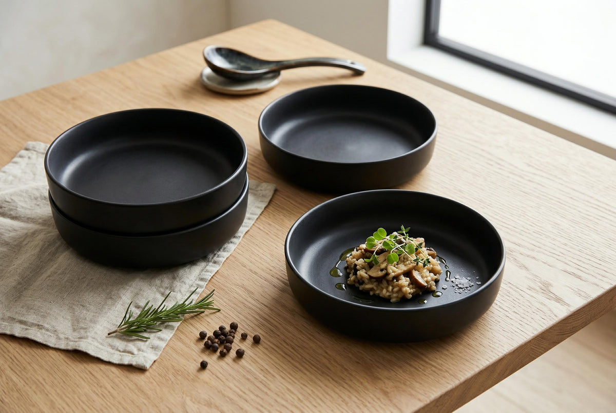 Bols à pâtes en grès, ensemble de 4, 22 cm, noir mat