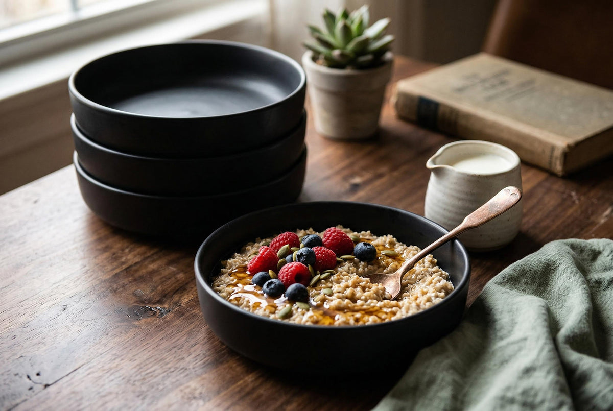 Pasta Bowls, Set of 4, Stoneware, 22 cm (8.7 in), Matte Black – view 2