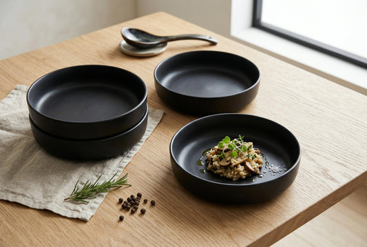 Bols à pâtes en grès, ensemble de 4, 22 cm, noir mat