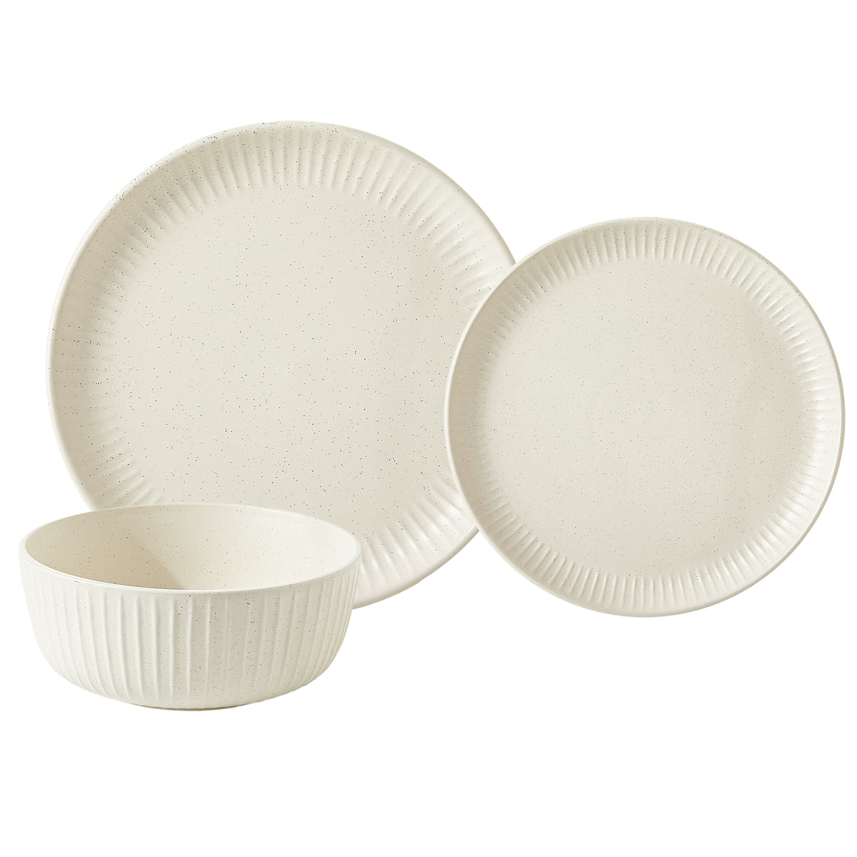 Dinnerware Set, 12-Piece, Stoneware, Fluted Embossed, Bone – view 11