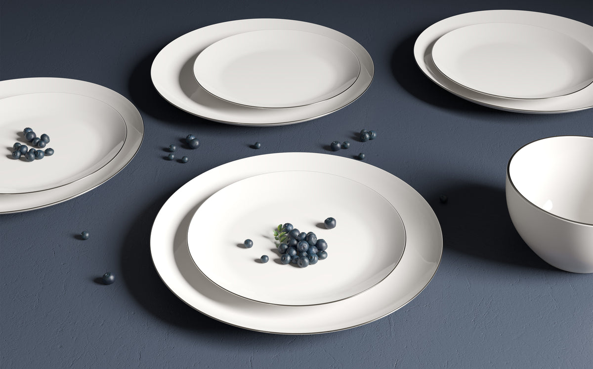 Ensemble de vaisselle, 12 pièces, porcelaine, blanc à rebord platine – vue 2