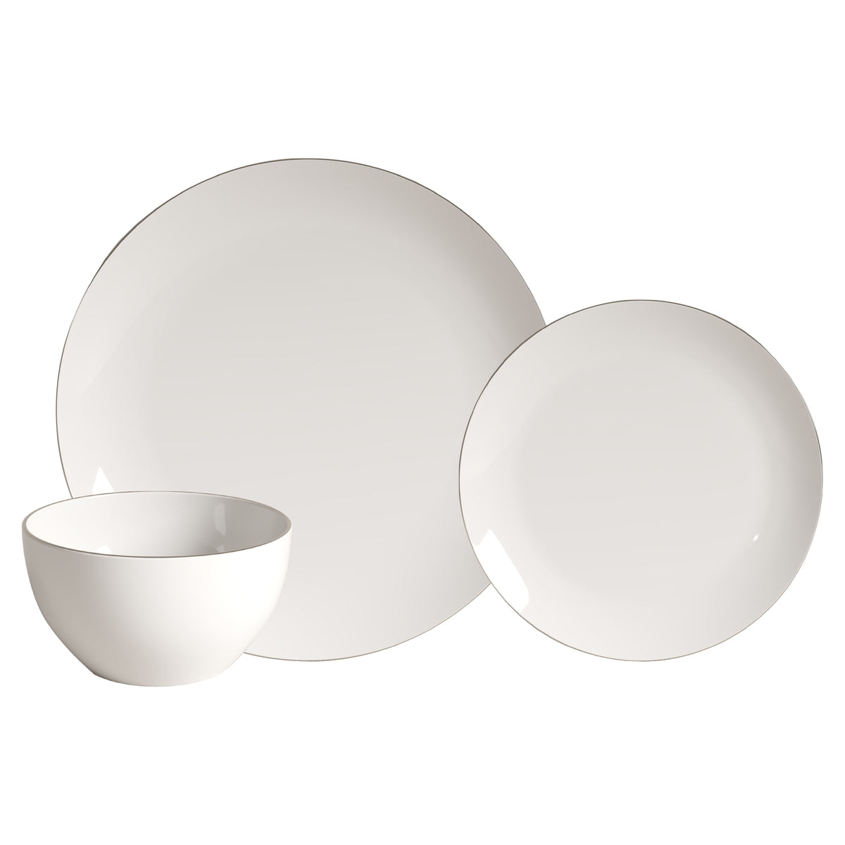 Ensemble de vaisselle, 12 pièces, porcelaine, blanc à rebord platine – vue 6