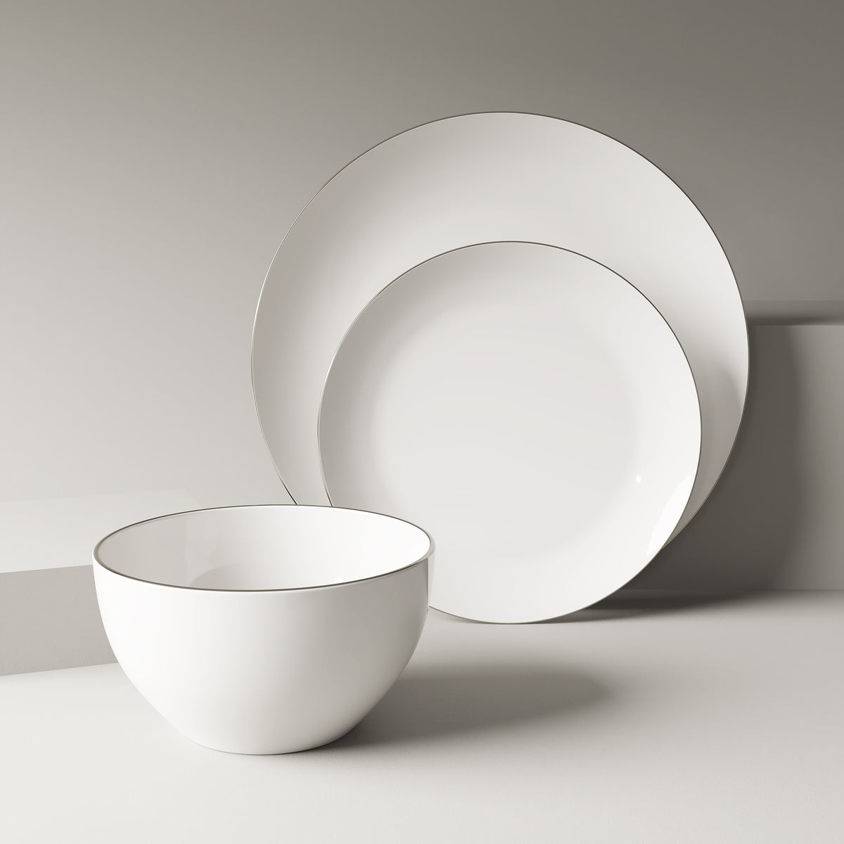 Ensemble de vaisselle, 12 pièces, porcelaine, blanc à rebord platine – vue 13