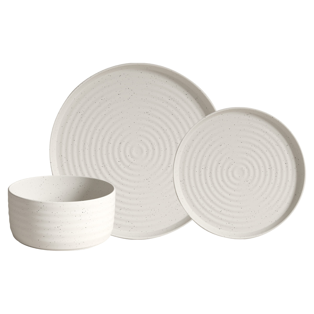 Dinnerware Set, 12-Piece, Stoneware, Speckled Off-White, Ribbed – view 6