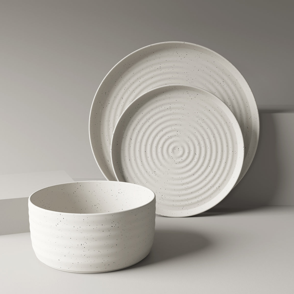 Ensemble de vaisselle, 12 pièces, grès, blanc cassé moucheté, nervuré – vue 13