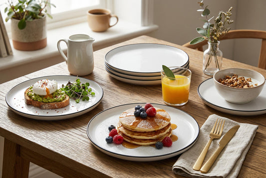Dinner Plates, Set of 4, Stoneware, 26.5 cm (10.4 in), White with Black Rim