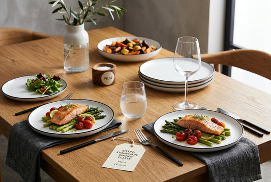 Dinner Plates, Set of 4, Stoneware, 26.5 cm (10.4 in), White with Black Rim – view 2