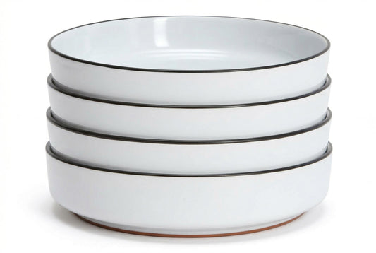 Pasta Bowls, Set of 4, Stoneware, 20 cm (7.9 in), White with Black Rim – view 2