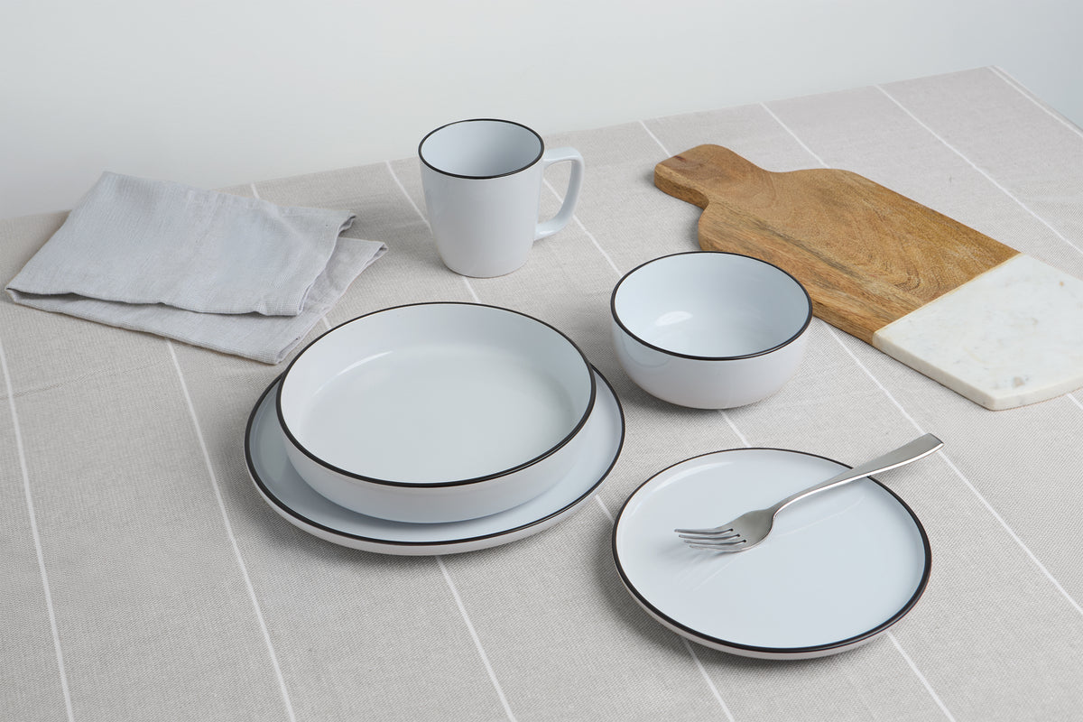 Pasta Bowls, Set of 4, Stoneware, 20 cm (7.9 in), White with Black Rim – view 4