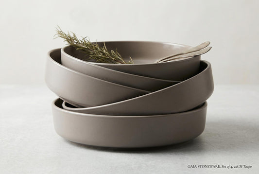 Pasta Bowls, Set of 4, Stoneware, 22 cm (8.7 in), Taupe – view 2