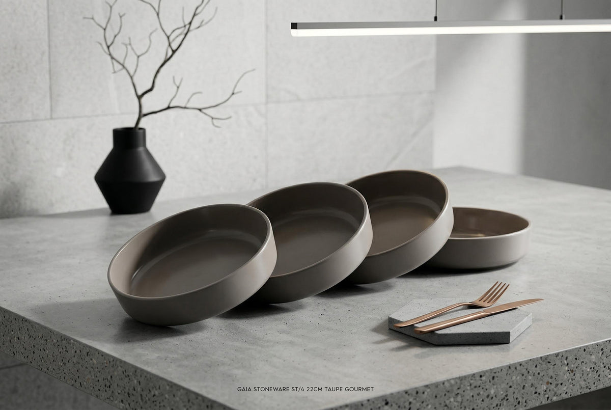 Bols à pâtes en grès, ensemble de 4, 22 cm, taupe – vue 3