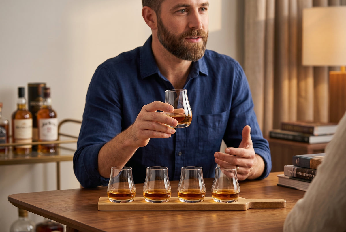 Beer Flight Board with 4 Tasting Glasses Adan in a styled setting