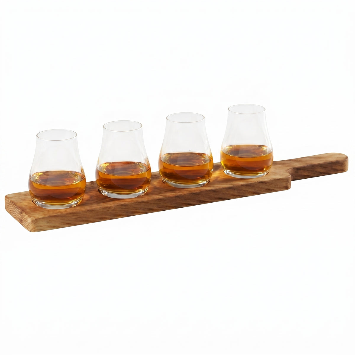 Beer Flight Board with 4 Tasting Glasses, set of 4, on white