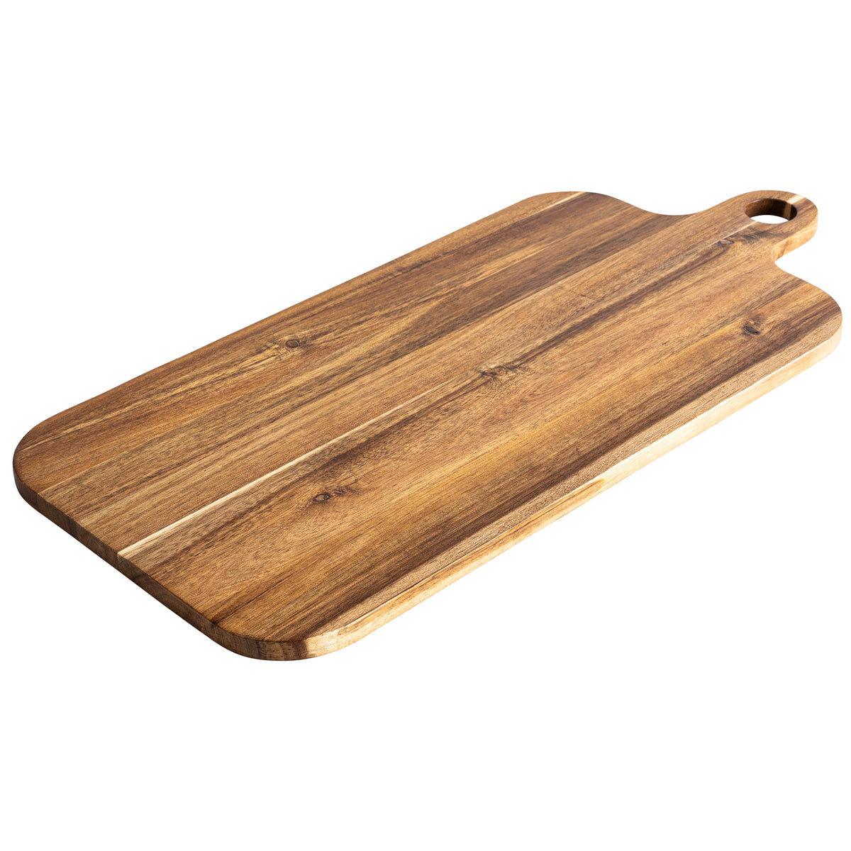 Large acacia wood charcuterie board with handle, 55 x 26 cm
