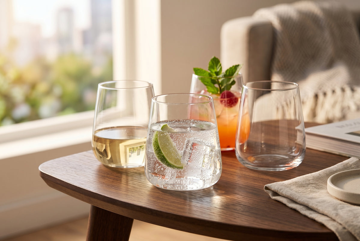 Stemless Wine Glasses, Set of 4, 440 ml (14.9 oz) Borosilicate, lifestyle