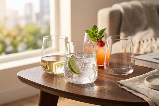 Stemless Wine Glasses, Set of 4, 440 ml (14.9 oz) Borosilicate, lifestyle