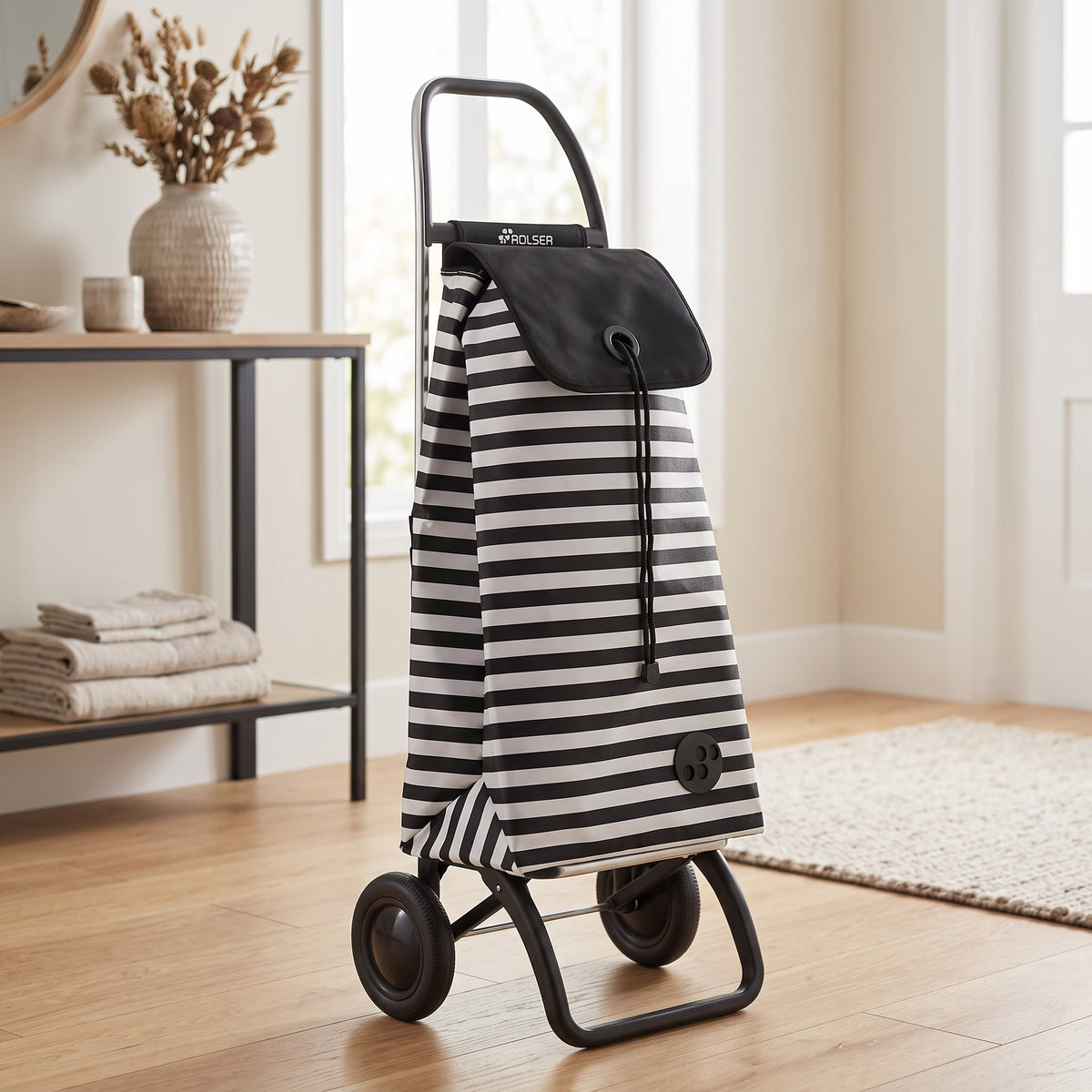 Rolser I-Max Convert 2 folding shopping cart, black & white stripe – view 2