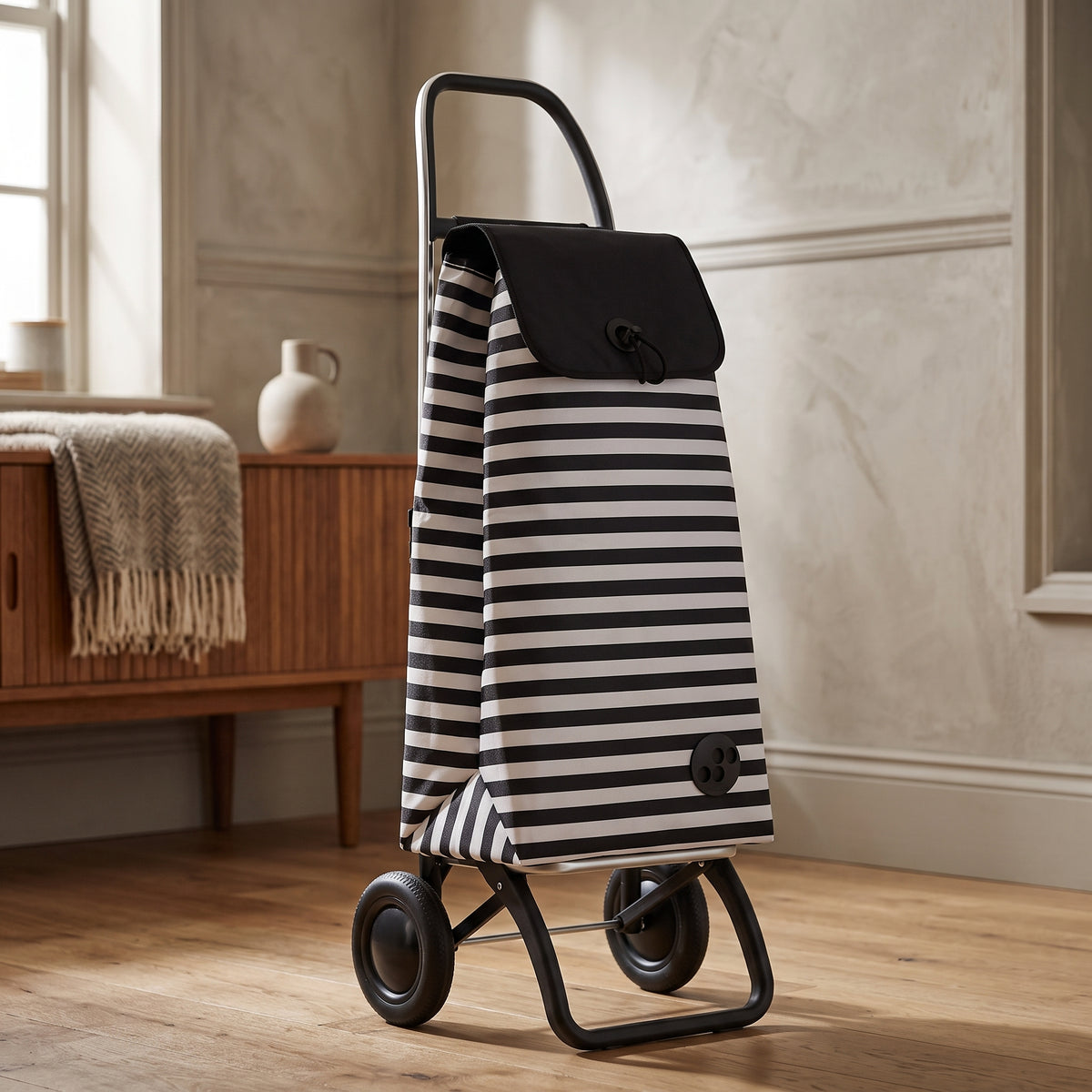Rolser I-Max Convert 2 folding shopping cart, black & white stripe – view 4