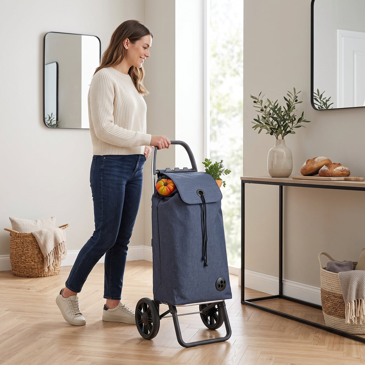 Rolser I-Max Tweed Logic RSG folding shopping cart, navy – view 3
