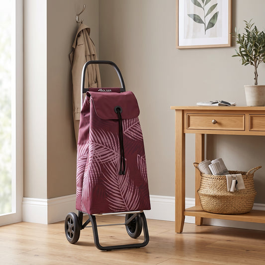 Rolser I-Max Costa Rica Convert folding shopping cart, Burgundy palm-leaf print – view 2