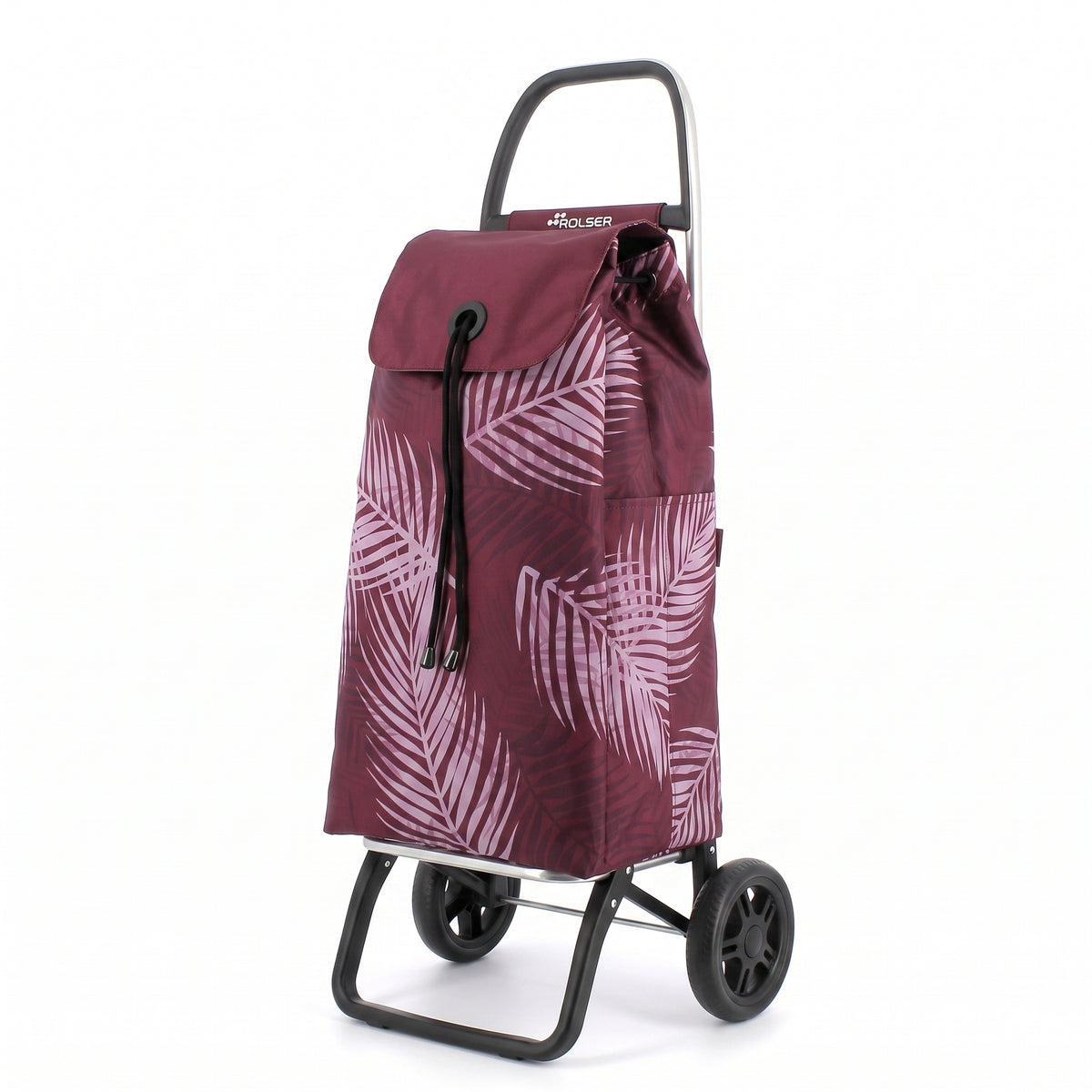 Rolser I-Max Costa Rica Convert folding shopping cart, Burgundy palm-leaf print