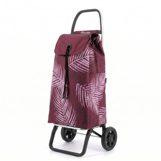 Rolser I-Max Costa Rica Convert folding shopping cart, Burgundy palm-leaf print