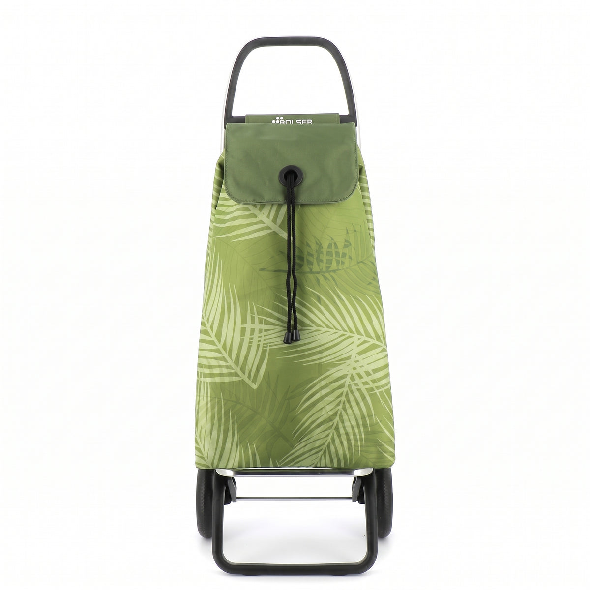 Rolser I-Max Costa Rica Convert folding shopping cart, Olive palm-leaf print