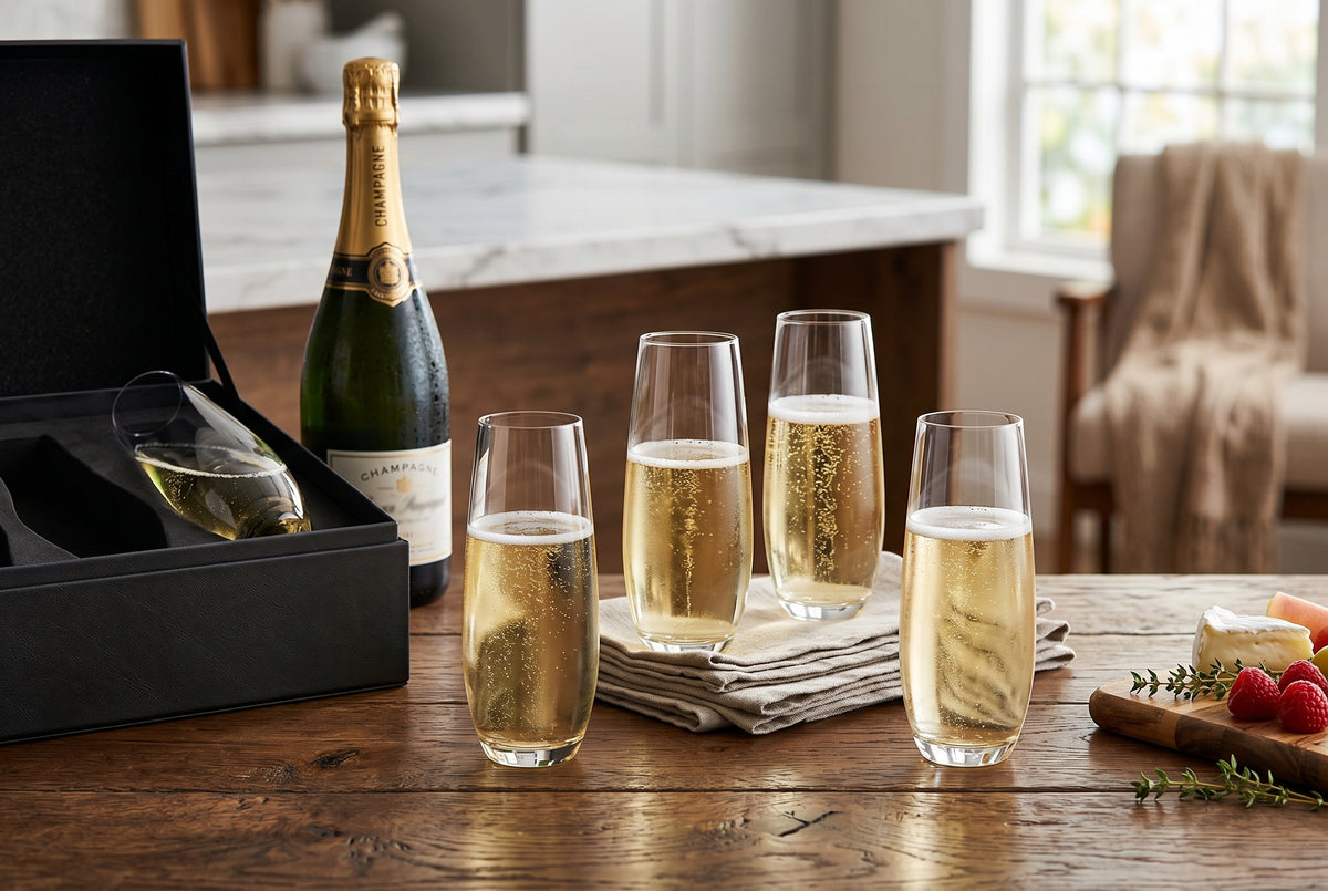 Stemless Champagne Flutes in a styled setting