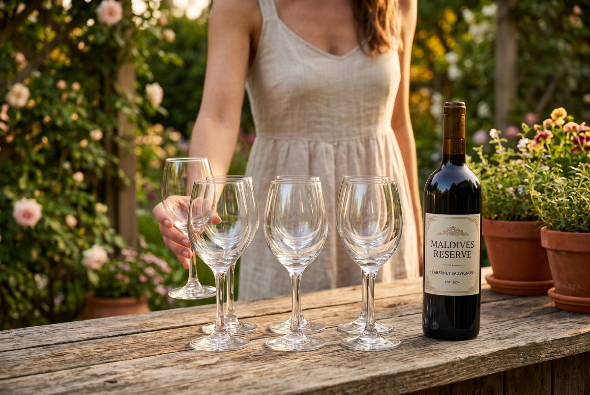 Wine Glasses Maldive in a styled setting