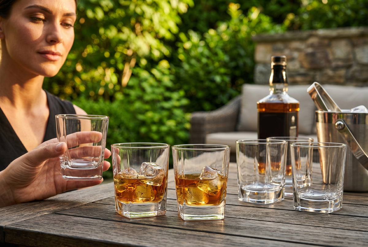 Square Whiskey Glasses Carre in a styled setting