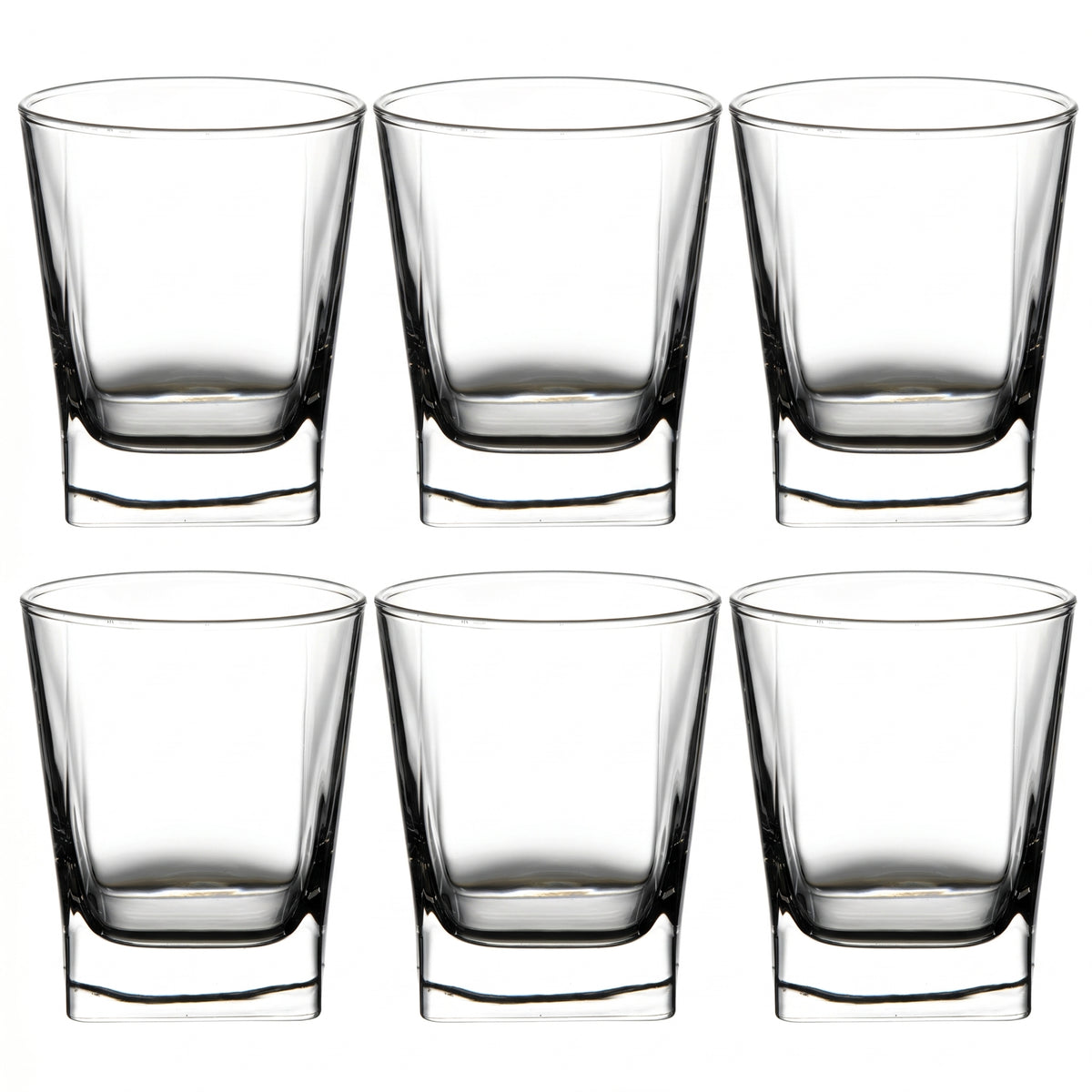Square Whiskey Glasses, set of 6, on white
