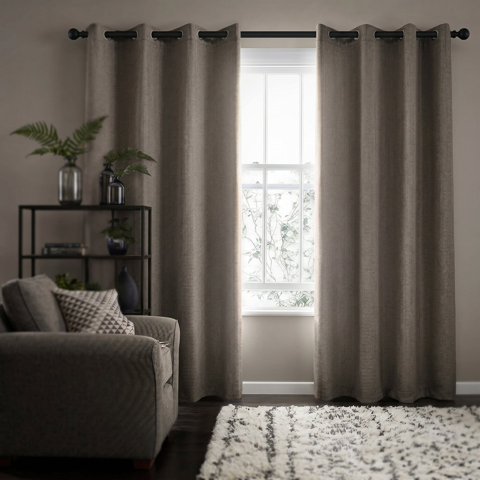 Herringbone Woven Room Darkening Grommet Curtain Panel - 52 x 84 inches - Taupe
