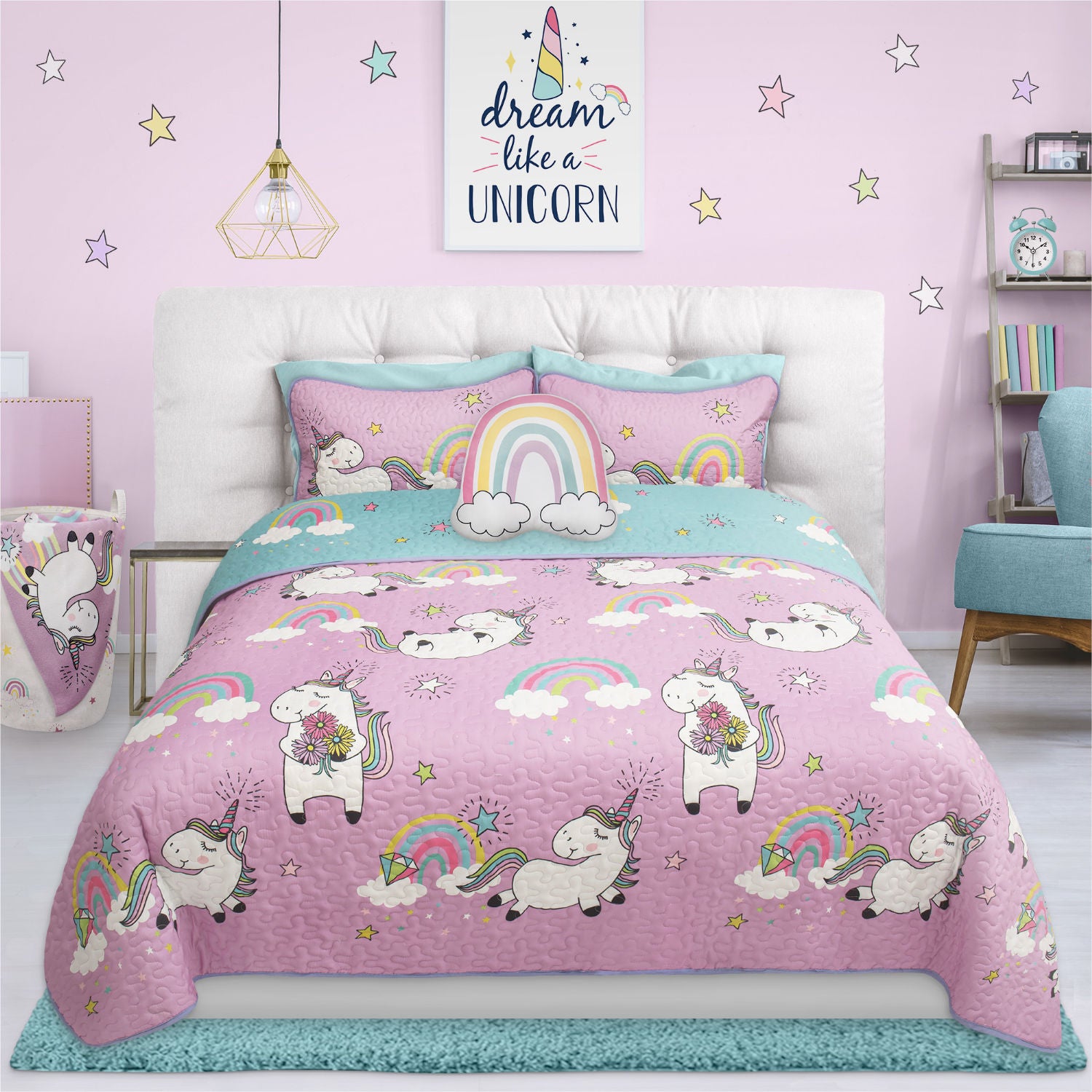 Woven Printed Quilt Bedding Set 2 Piece Twin Unicorn