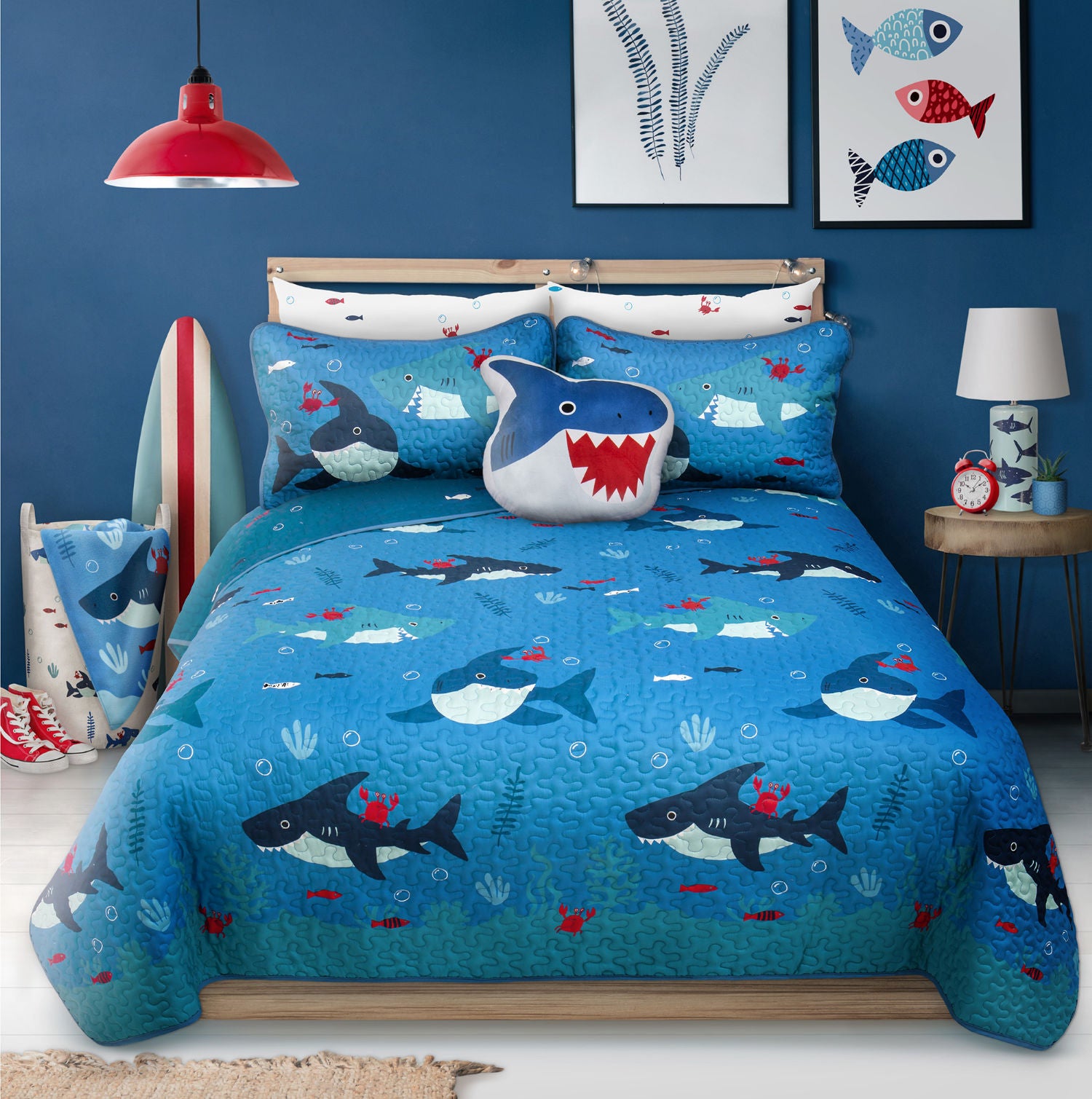 Woven Printed Quilt Bedding Set 3 Piece Double/Queen Shark