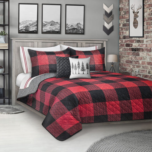 Woven Printed Quilt Bedding Set 3 Piece Double/Queen -Red Buffalo