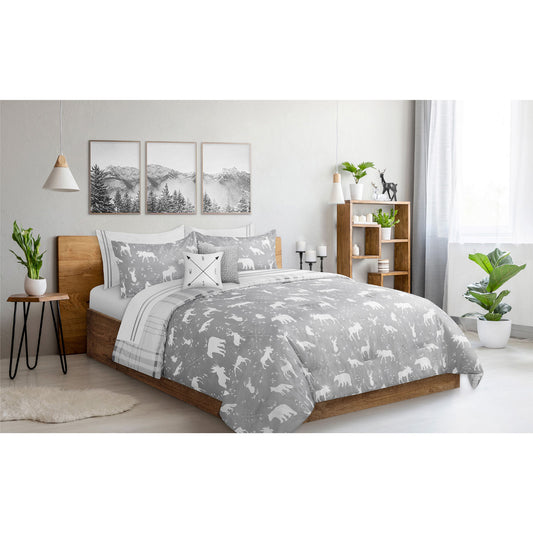 Woven Reversible/Comforter 2 Piece Set Twin Grey Wildlife