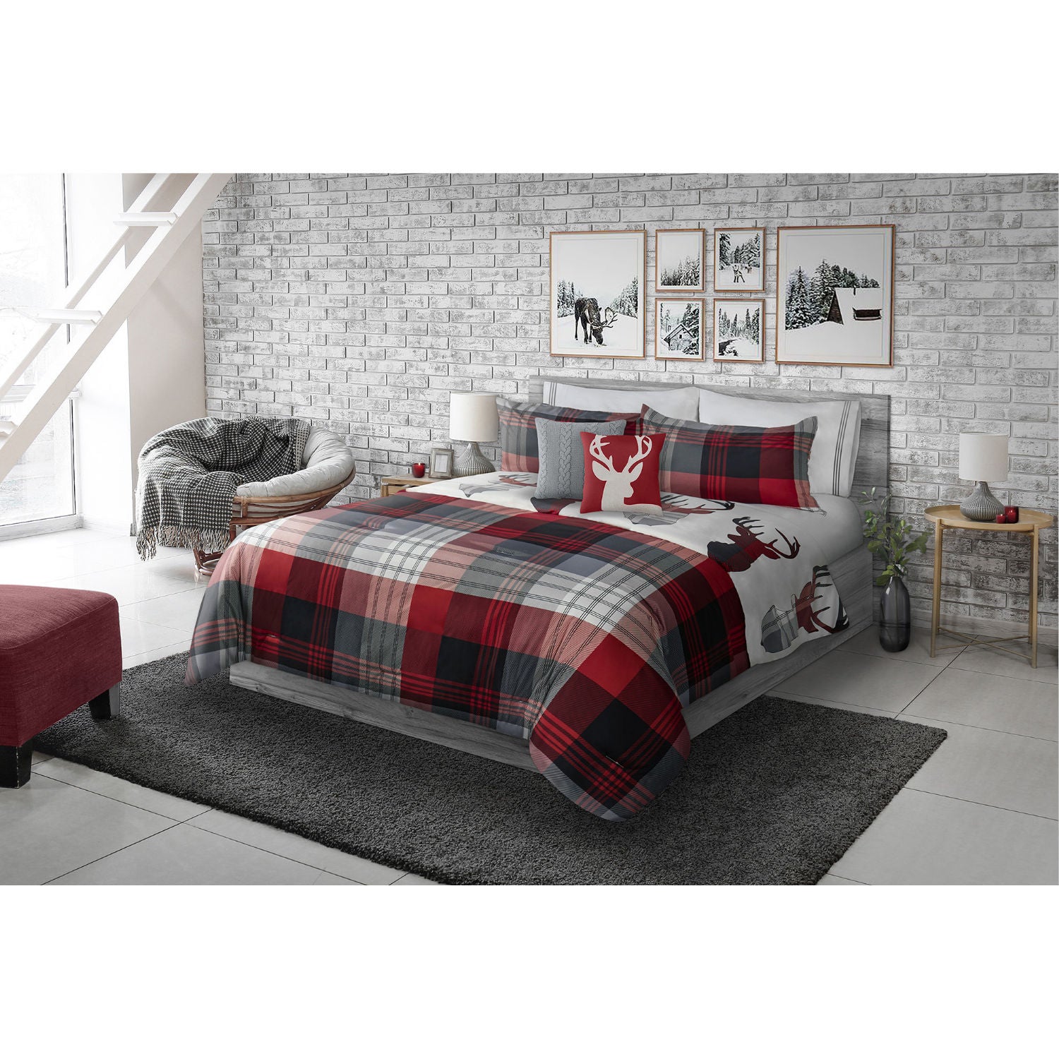 Woven Reversible/Comforter 2 Piece Set Twin Classic Red Plaid