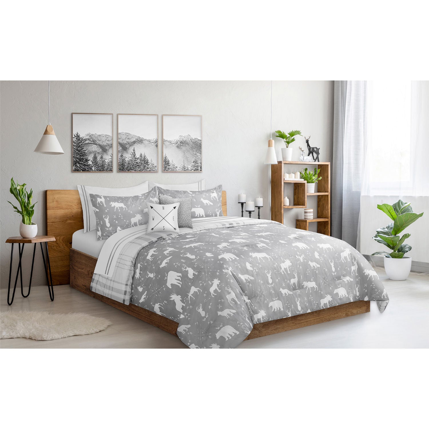 Woven Reversible/Comforter 3 Piece Set King Grey Wildlife