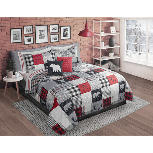 Woven Printed Microfiber 2 Piece Quilt Bedding Set Patchwork Forest