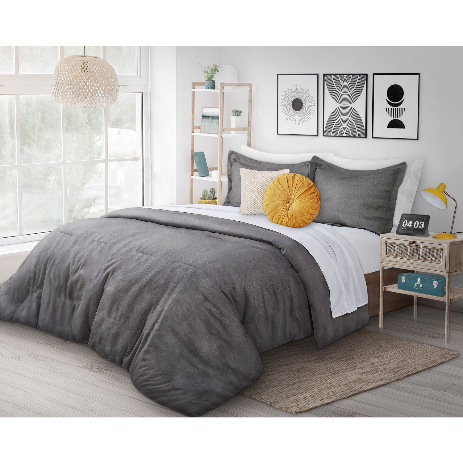Woven Heathered Flannel Comforter 2 Pc Set- King. Grey