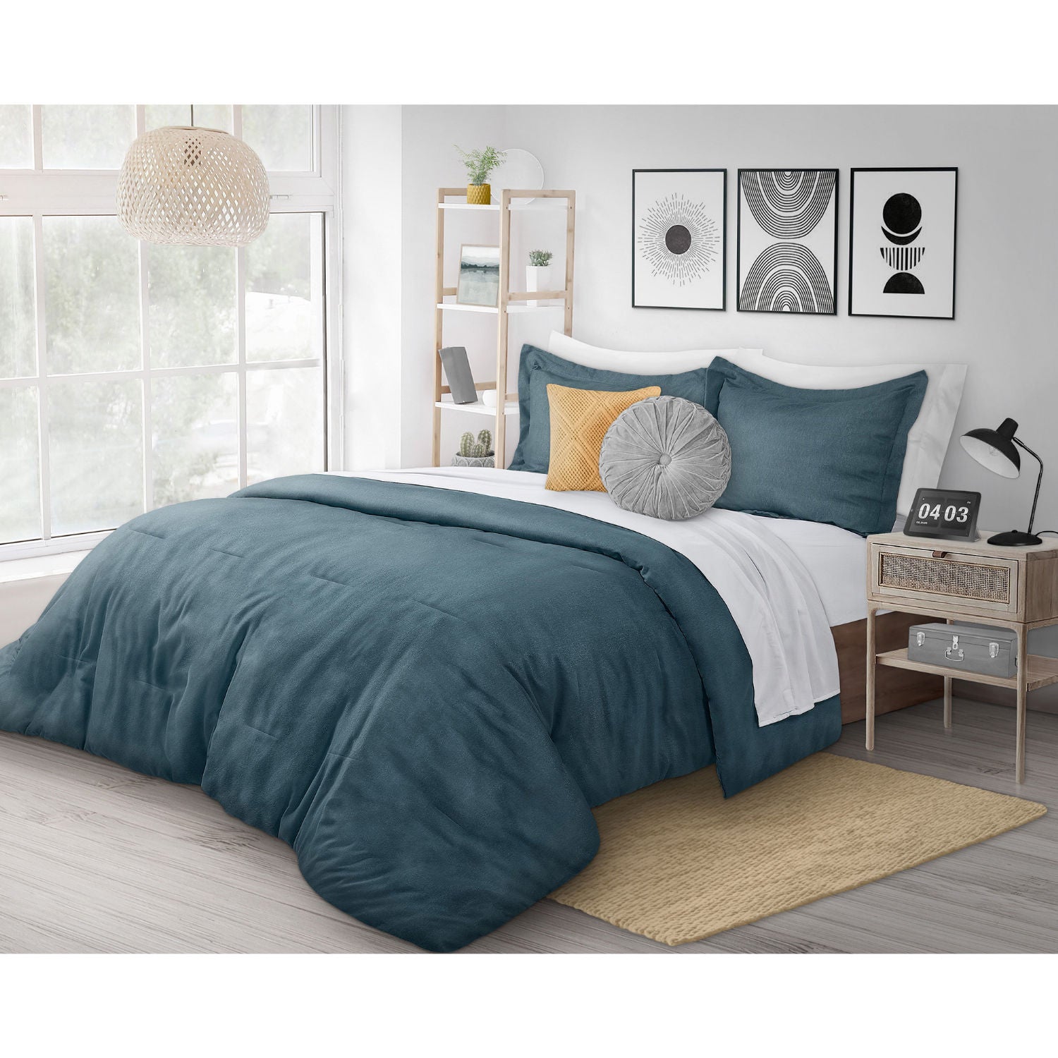 Woven Heathered Flannel Comforter 2 Pc Set- King. Teal