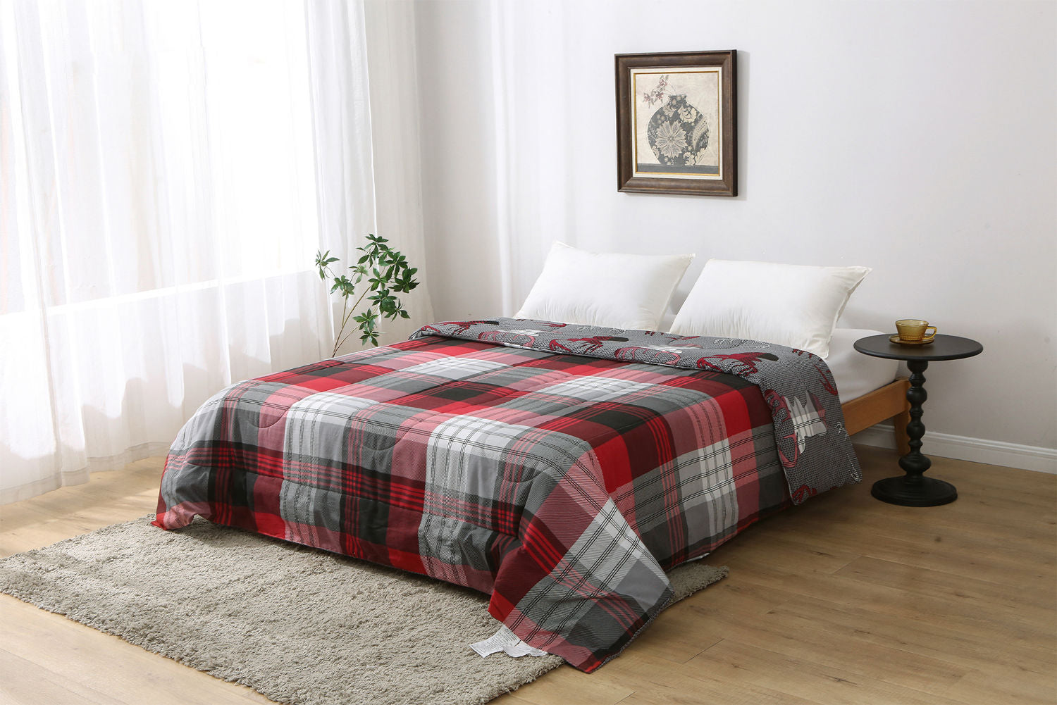 Woven Flannel Pigemnt Printed Comforter T. Plaid