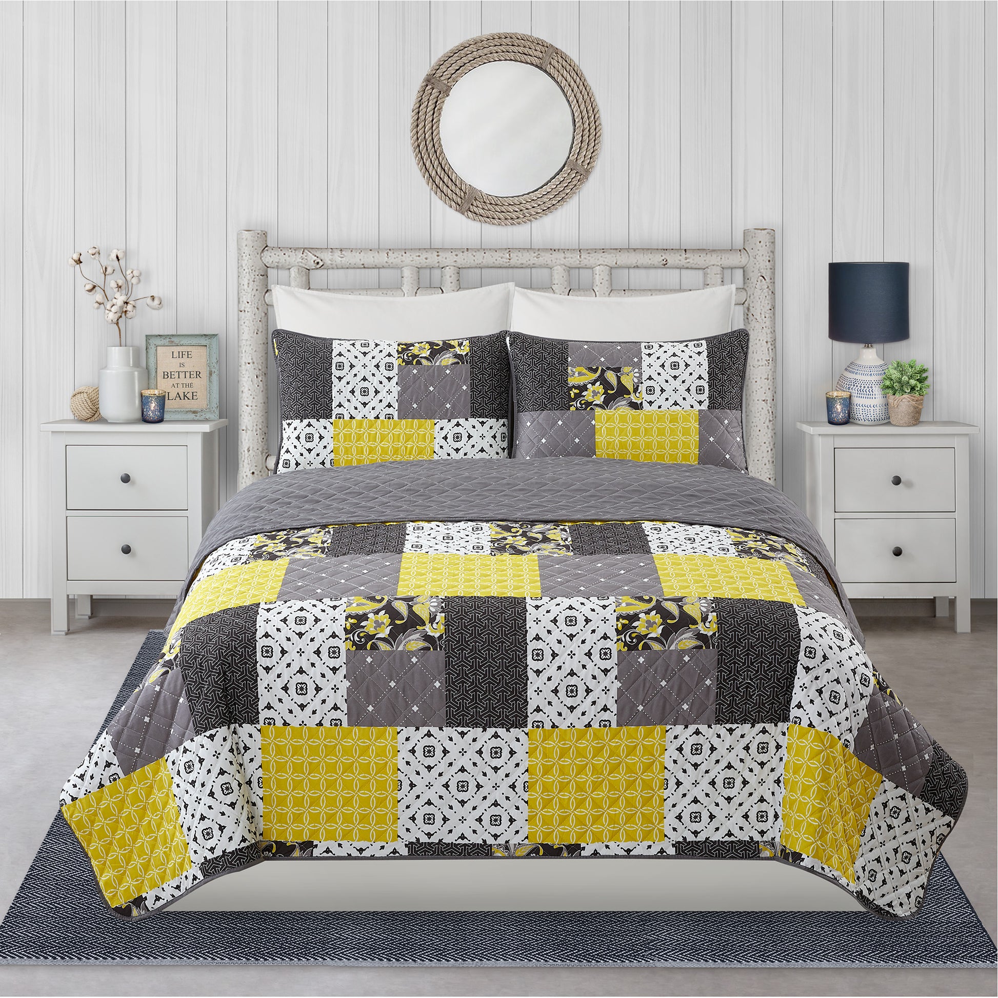 Woven Quilt 3 Piece King Yellow Patchwork