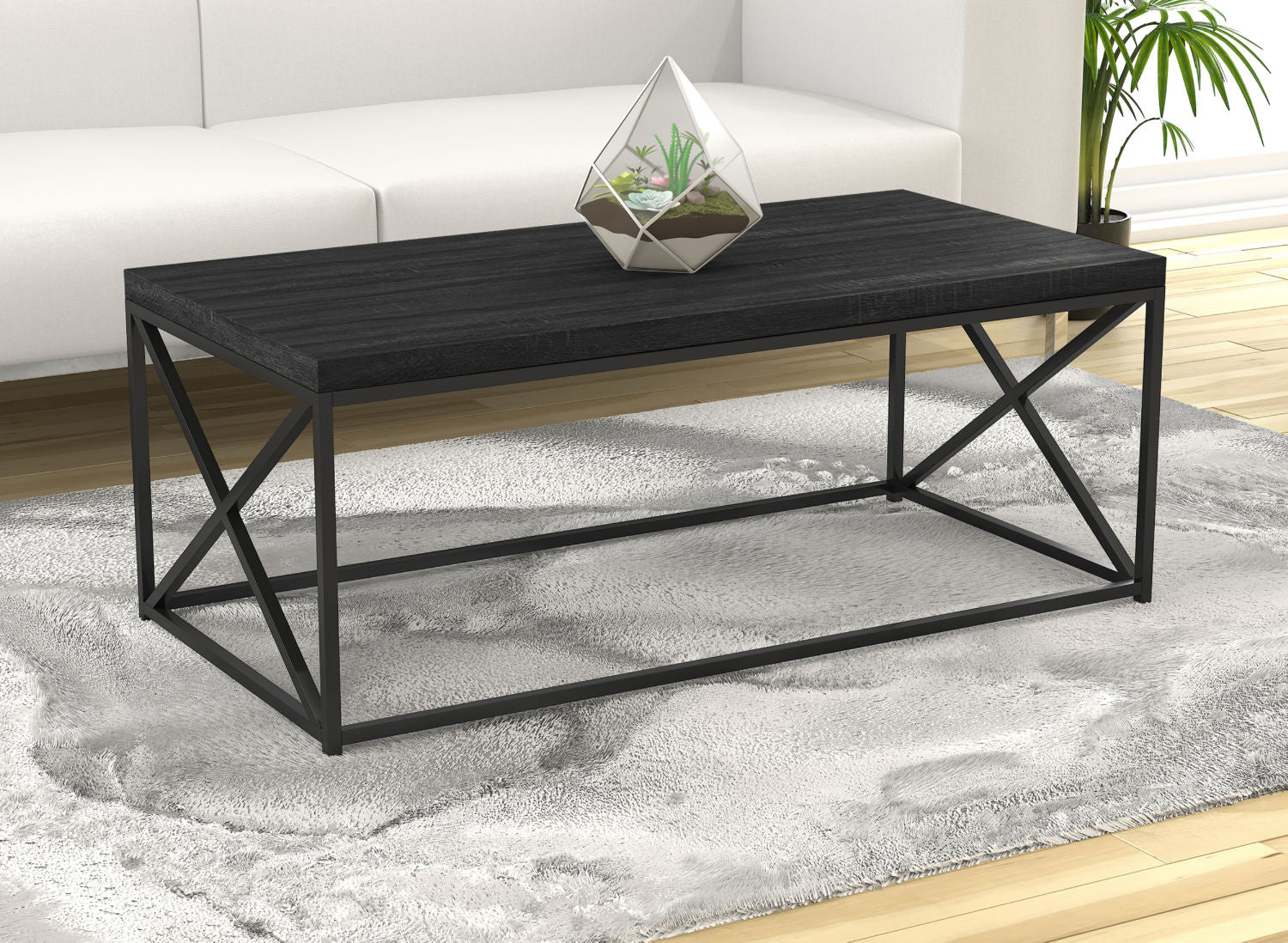Coffee Table Dark Grey Wood Black Metal - DecoElegance - Coffee Table