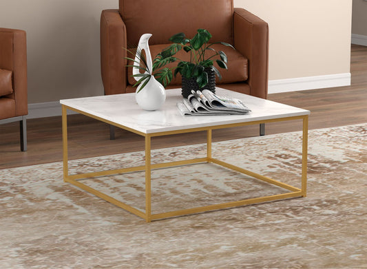 Coffee Table Square Marble Gold Metal - DecoElegance - Coffee Table
