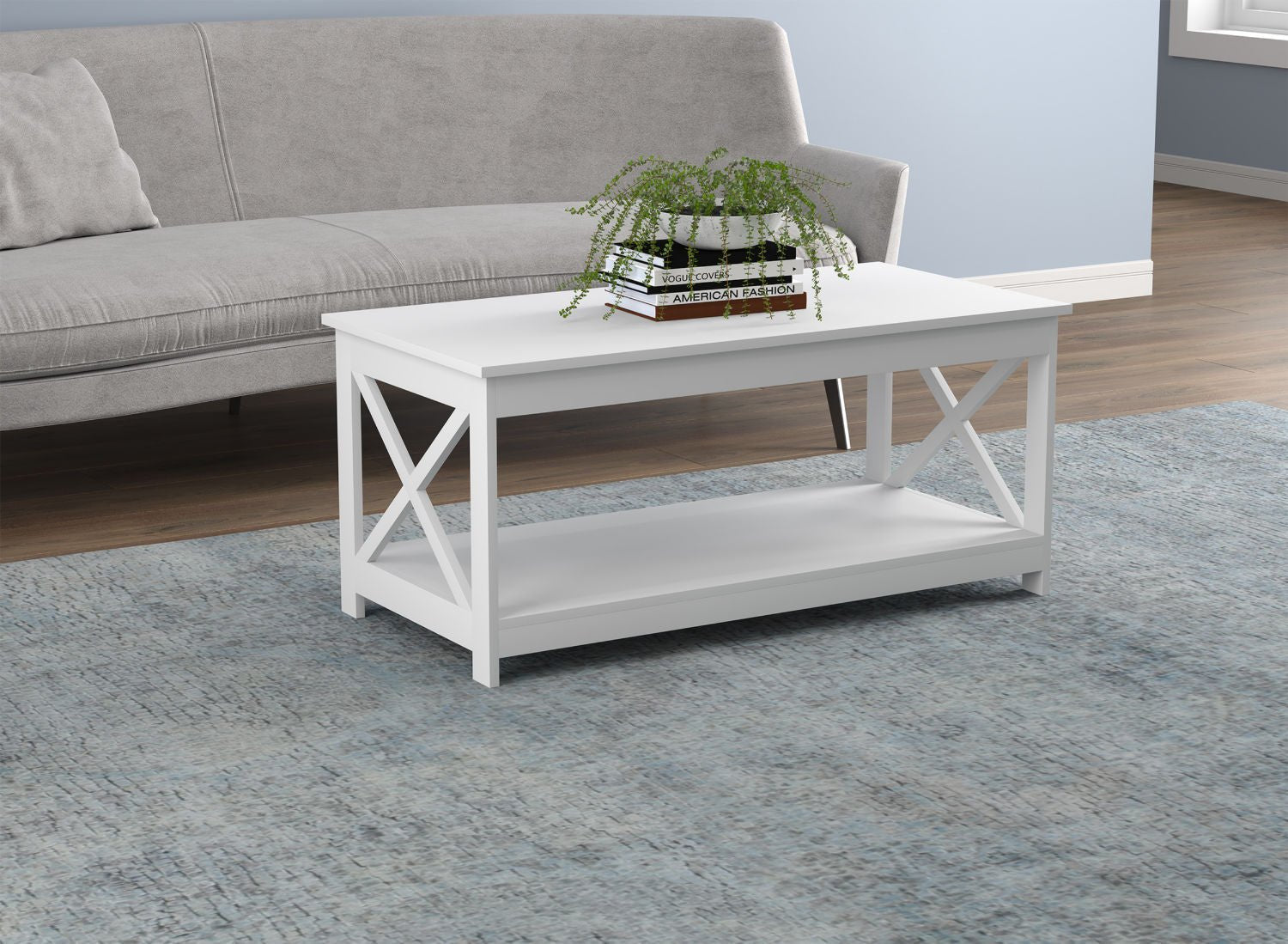 Coffee Table White 1 Shelf X Sides - DecoElegance - Coffee Table